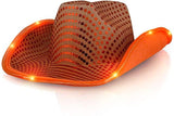 LED Flashing Cowboy Hat With Sequins (Orange Color, 1 Quantity Per Pack) - Glow-Paradise