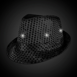 LED Light Up Flashing Fedora Hat with Sequins (Black Color, 1 Quantity Per Pack) - Glow-Paradise