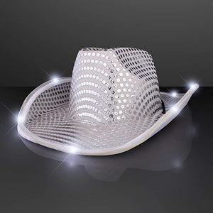 LED Flashing Cowboy Hat With Sequins (Silver Color, 1 Quantity Per Pack) - Glow-Paradise