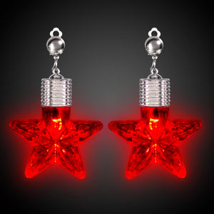 LED Light Up Star Shape Clip-On Earrings (Red Color, 1 Pair Per Pack) - Glow-Paradise