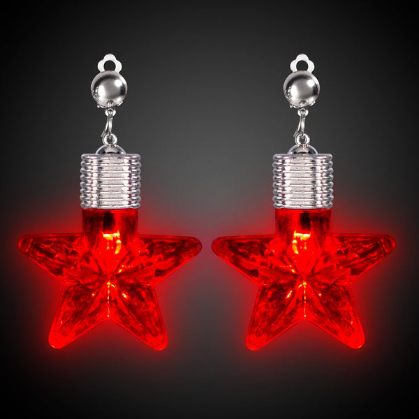 LED Light Up Star Shape Clip-On Earrings (Red Color, 1 Pair Per Pack) - Glow-Paradise