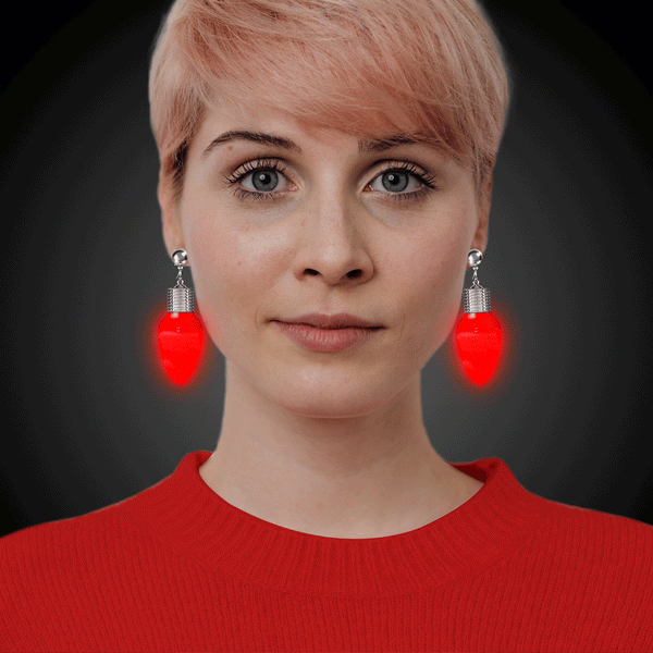 LED Light Up Bulb Clip-On Earrings (Red Color, 1 Pair Per Pack) - Glow-Paradise