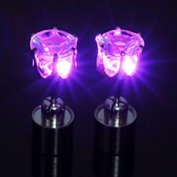 LED Light Up Diamond Shape Stud Earrings (Pink Color, 1 Pair Per Pack) - Glow-Paradise