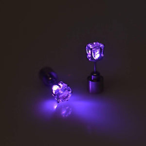 LED Light Up Diamond Shape Stud Earrings (Purple Color, 1 Pair Per Pack) - Glow-Paradise
