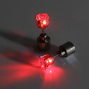 LED Light Up Diamond Shape Stud Earrings (Red Color, 1 Pair Per Pack) - Glow-Paradise