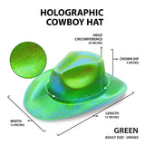Neon Sparkly Iridescent Glitter Cowboy Hat (Metallic Green, 1 Quantity Per Pack) - Glow-Paradise