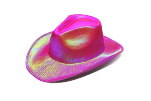 Neon Sparkly Iridescent Glitter Cowboy Hat (Metallic Pink, 1 Quantity Per Pack) - Glow-Paradise