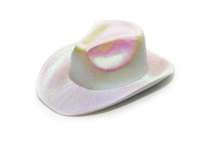 Neon Sparkly Iridescent Glitter Space Cowboy Hat (White Color, 2 Quantity Per Pack) - Glow-Paradise