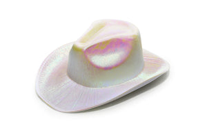 Neon Sparkly Iridescent Glitter Cowboy Hat (Metallic White, 1 Quantity Per Pack) - Glow-Paradise