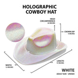 Neon Sparkly Iridescent Glitter Space Cowboy Hat (White Color, 2 Quantity Per Pack) - Glow-Paradise