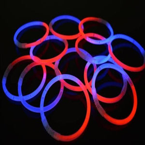 8 Inch Premium Glow Stick Bracelets - Bi Colors - Red/Blue (100 Counts Per Pack) - Glow-Paradise