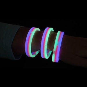 8 Inch Tri-Color Triple Wide Glow Bracelets/Wristbands - Red Green Blue (30 Counts Per Pack) - Glow-Paradise