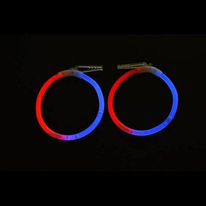 Glow In The Dark Hoop Earrings Bi-Color - Blue Red (50 Pairs Per Pack) - Glow-Paradise