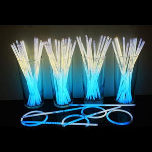 8 Inch Premium Glow Stick Bracelets - Bi Color - White/Aqua (100 Counts Per Pack) - Glow-Paradise