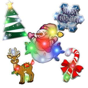 Assorted Christmas Flashing Body Light Lapel Pins (25 Per Pack) - Glow-Paradise