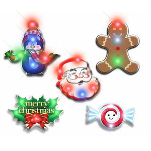 Assorted Style Christmas Flashing Blinky Body Light Lapel Pins (25 Per Pack) - Glow-Paradise