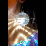 Light Up Groovy Disco Mirror Ball Crystal Earrings (White Color, 1 Pair Per Pack) - Glow-Paradise
