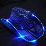 LED Flashing Cowboy Hat With Sequins (Blue Color, 1 Quantity Per Pack) - Glow-Paradise