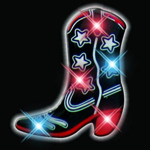 LED Black Cowboy Boot Flashing Body Light Lapel Pins (1 Per Pack) - Glow-Paradise