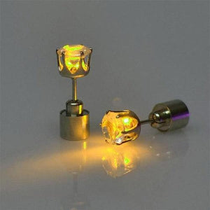 LED Light Up Diamond Shape Stud Earrings (Yellow Color, 1 Pair Per Pack) - Glow-Paradise