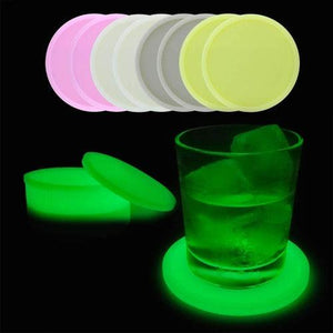 Glow in The Dark Fluorescent Silicone Drink Coasters (Pink/White/Beige/Yellow Colors, 8 Coasters Per Pack) - Glow-Paradise