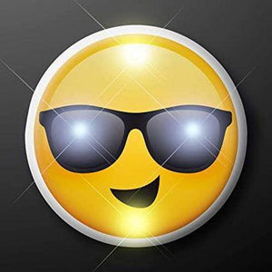 Smiling Cool Dude Sunny Days Sunglasses Emoji Flashing Body Light Lapel Pins (1 Per Pack) - Glow-Paradise