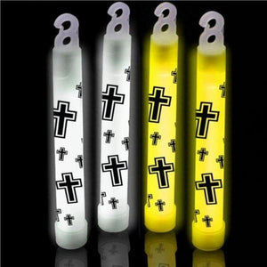 6 Inch Christian Cross Glow Sticks (White/Yellow Colors, 25 Counts Per Pack) - Glow-Paradise