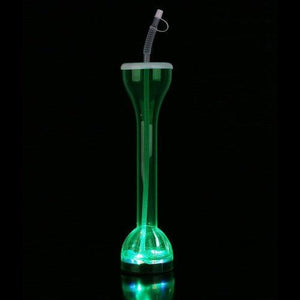 LED Light Up Flashing 17 Oz Yard Glass With Straw (Green Color, 1 Quantity Per Pack) - Glow-Paradise