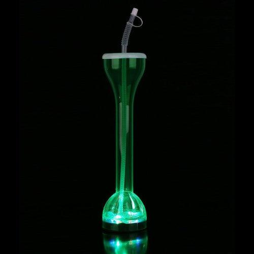 LED Light Up Flashing 17 Oz Yard Glass With Straw (Green Color, 1 Quantity Per Pack) - Glow-Paradise