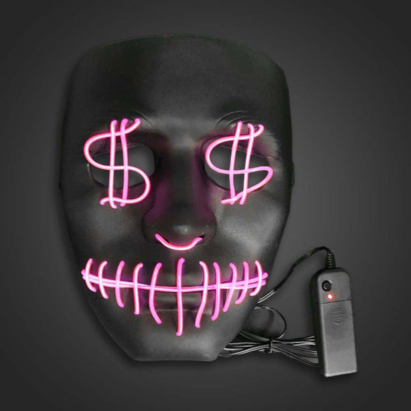 EL Wire Dollar Sign Mask (Pink Color, 1 Mask Per Pack) - Glow-Paradise