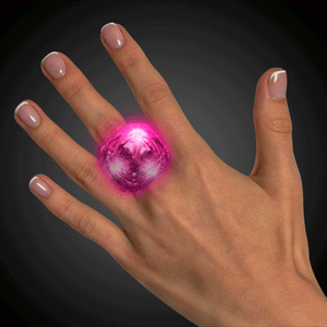 Light-Up Flashing Supersized Diamond Ring (Pink Color, 1 Pair Per Pack) - Glow-Paradise