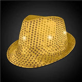 LED Light Up Flashing Fedora Hat with Sequins (Gold Color, 1 Quantity Per Pack) - Glow-Paradise