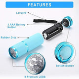 Glow in Dark 9 LED Rubber Coated Flashlights with Handle (8 Per Pack) - Glow-Paradise