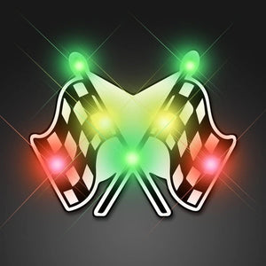 Checkered Flags Flashing Body Light Lapel Pins (1 Per Pack) - Glow-Paradise