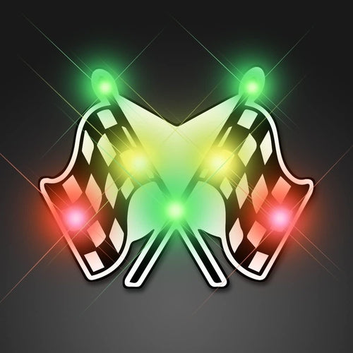 Checkered Flags Flashing Body Light Lapel Pins (1 Per Pack) - Glow-Paradise