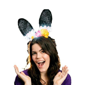 Light Up Sassy Black Lace Flower Bunny Ears (1 Quantity Per Pack) - Glow-Paradise