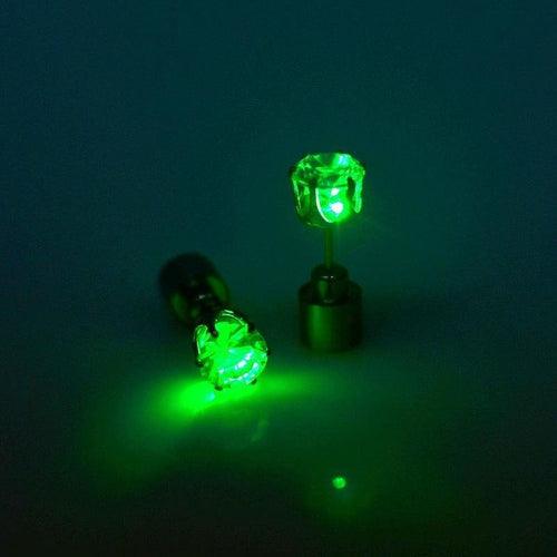 LED Light Up Diamond Shape Stud Earrings (Green Color, 1 Pair Per Pack) - Glow-Paradise