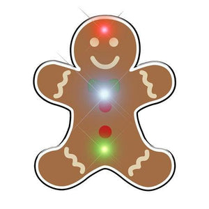 Gingerbread Man Chriistmas Flashing Blinky Body Light Lapel Pin (1 Per Pack) - Glow-Paradise