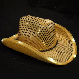 LED Flashing Cowboy Hat With Sequins (Yellow Color, 1 Quantity Per Pack) - Glow-Paradise
