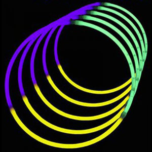24 Inch Tri-Color Glow stick Necklaces (Green/Purple/Yellow, 50 Count Per Pack) - Glow-Paradise