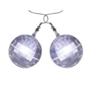Light Up Groovy Disco Mirror Ball Crystal Earrings (White Color, 1 Pair Per Pack) - Glow-Paradise
