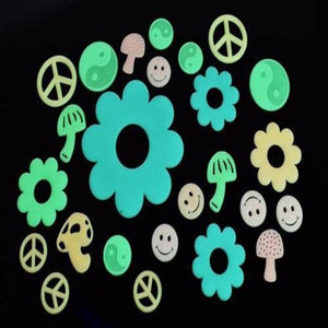 Glow in the Dark Multicolor Groovy Stickers (25 Stickers Per Pack) - Glow-Paradise