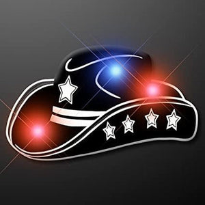 Black Cowboy Hat Flashing Body Light Lapel Pins (1 Per Pack) - Glow-Paradise