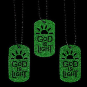 Glow-in-the-Dark God is Light Dog Tag Necklaces (12 Count Per Pack) - Glow-Paradise