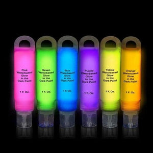 Glominex Glow Paint 1 oz Tubes (Assorted Colors, 6 Tubes Per Pack) - Glow-Paradise