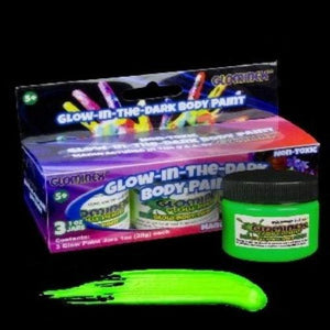 Glominex Glow Body Paint 1oz Jars (Assorted Colors, 3 Jars Per Pack) - Glow-Paradise