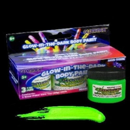 Glominex Glow Body Paint 1oz Jars (Assorted Colors, 3 Jars Per Pack) - Glow-Paradise