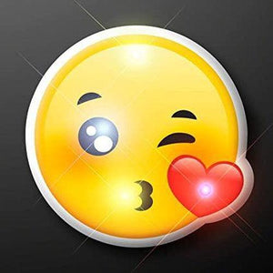 Kissy Face Emoji Light Up LED Party Pins (1 Per Pack) - Glow-Paradise