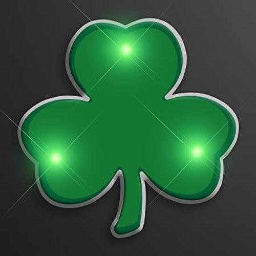 LED Luck of the Irish Shamrock Flashing Body Light Lapel Pins (1 Per Pack) - Glow-Paradise