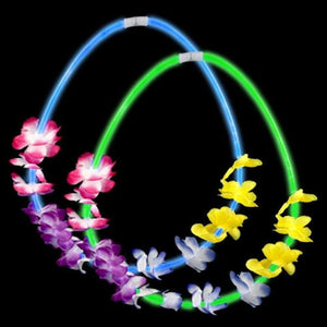 22 Inch Flower Lei Glow Necklaces (Assorted Colors, 12 Necklaces Per Pack) - Glow-Paradise